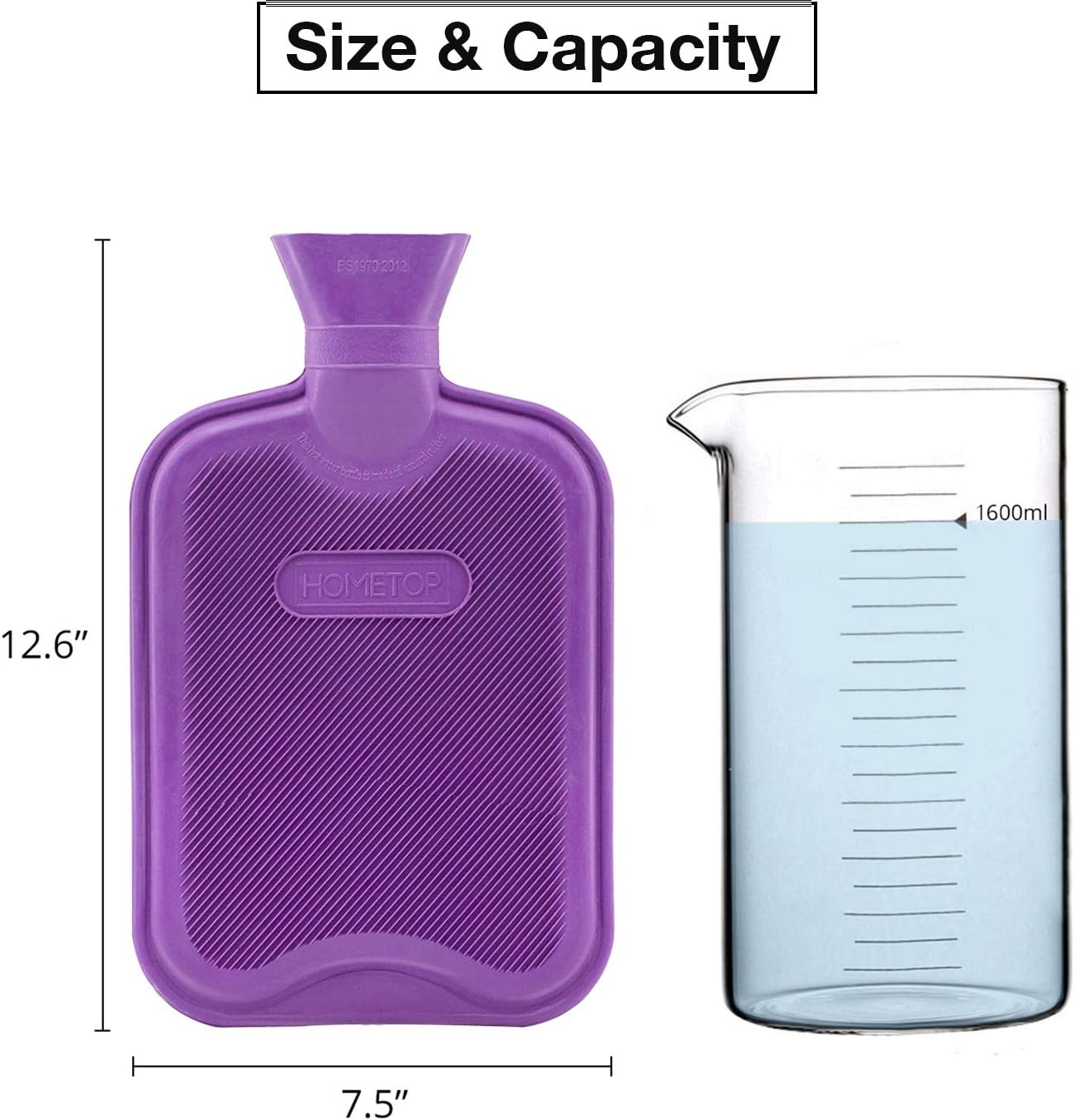 HomeTop Premium 2 Liter Classic Rubber Hot Water Bottle w/Cute Crocodile Fleece Cover (2L, Purple): Health & Personal Care