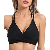 Vogueric Womens Twist Front V Neck Bikini Top Push Up Padded Swim Top Swimsuit Lace Up Criss Cross Back Bathing Suits Tops