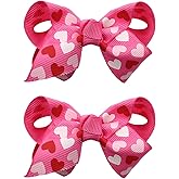 Red Pink Hair Bow Clips for Women Valentine’s Day Bowknot Hair Barrettes 3in Bow Hair Clips Handmade Hair Pins Love Print Ribbon Hair Clips Valentine’s Day Hair Accessories for Hair Styling 2Pcs