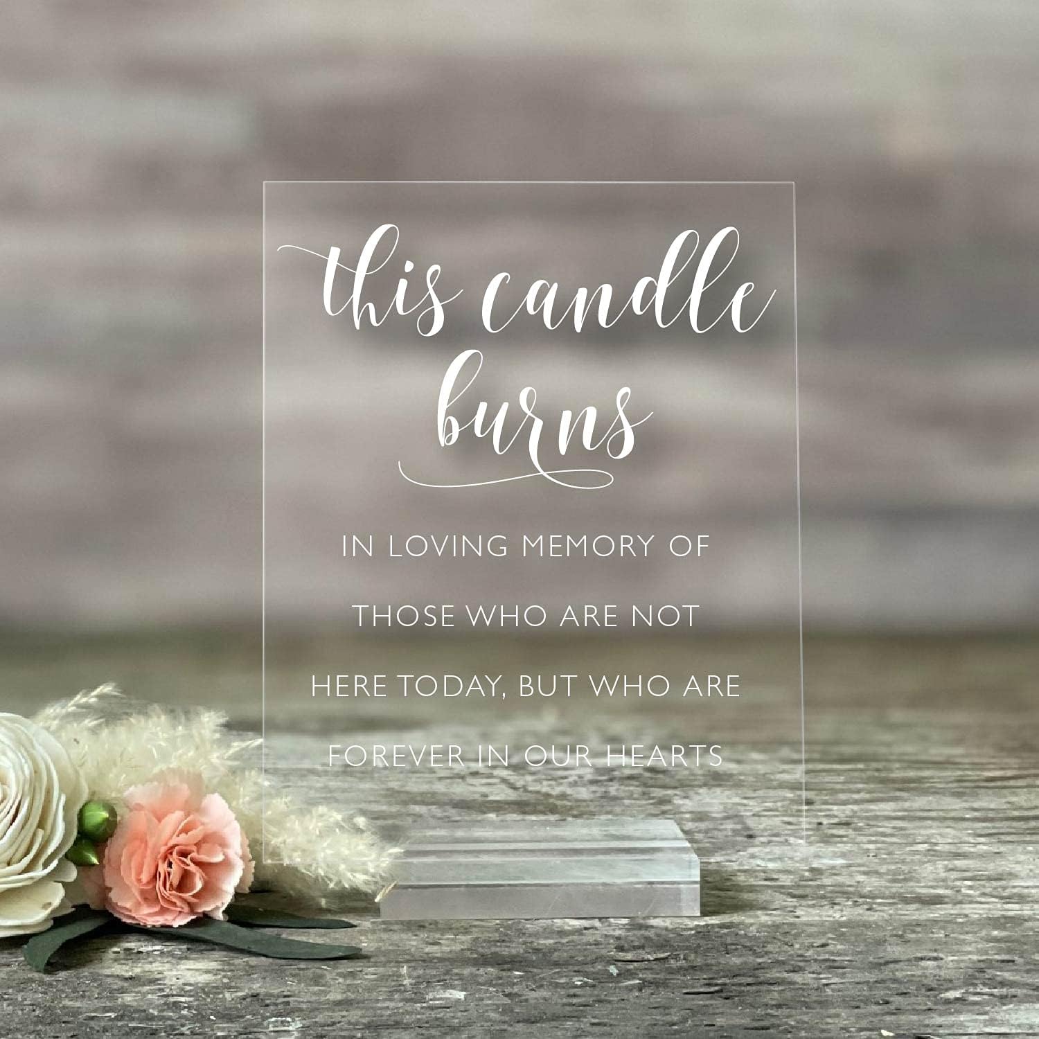 Mixed Media - Memory Table Sign on Acrylic This Candle Burns | Lucite In Loving Memory Sign | In Loving Memory Acrylic Wedding Sign (5x7, Clear Acrylic Stand)