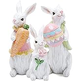 Hodao Easter Bunny Decorations Spring Indoor Home Decor Bunny Figurines (Easter White Bunny Family)