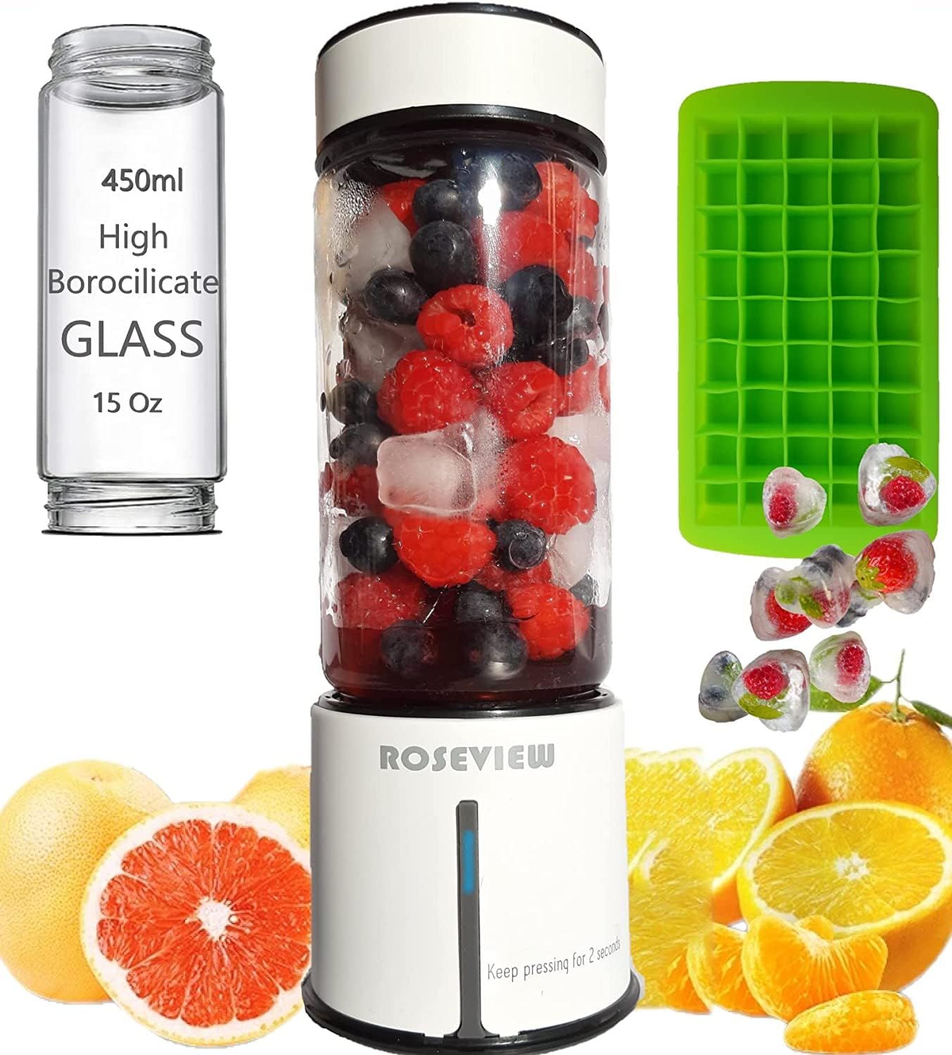Photo 1 of Portable Smoothie blender ROSEVIEW Glass bottle USB rechargeable mini Handheld Ice Shakes Cup 2 blend juicer Cordless Personal smoothies maker Fruit mixer