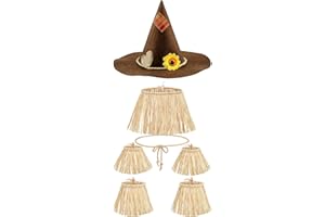 Geyoga 7 Pieces Scarecrow Costume Set Include Raffia Scarecrow Straw Kit Hat for Halloween Harvest Party Accessory