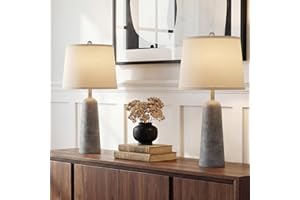 Rinweey 24" Travertine Inspired Table Lamps Set of 2, Faux Stone Concrete Bedside Lamps for Nightstand, Modern Minimalist Bed