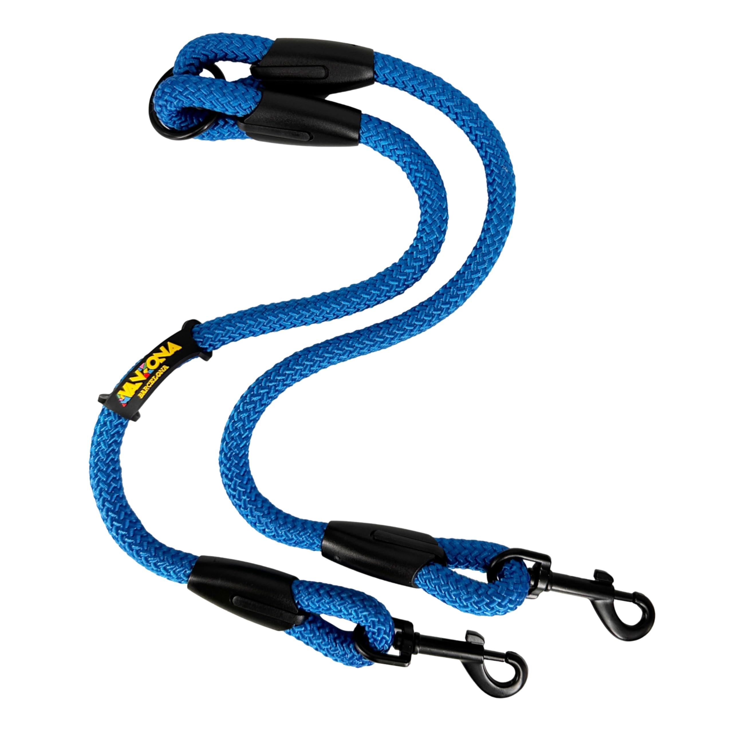 Dog Lead, Double Hooks for 2 Dogs, Made in Spain, for Small Medium and Large Dogs. Blue