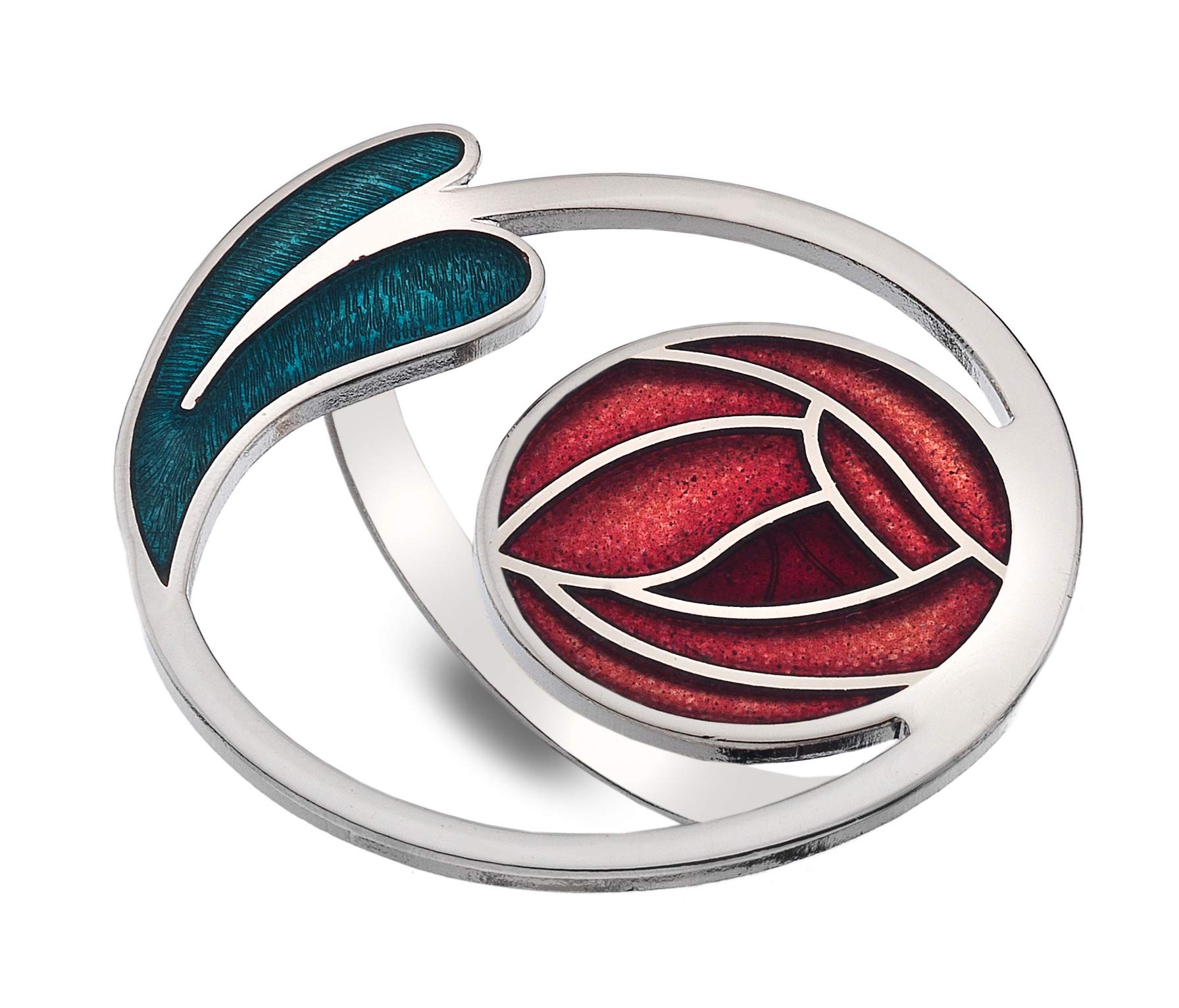 Sea Gems Ladies Rennie Mackintosh Rose and Leaves Design 42MM Round Brooch in Gift Box (Red)