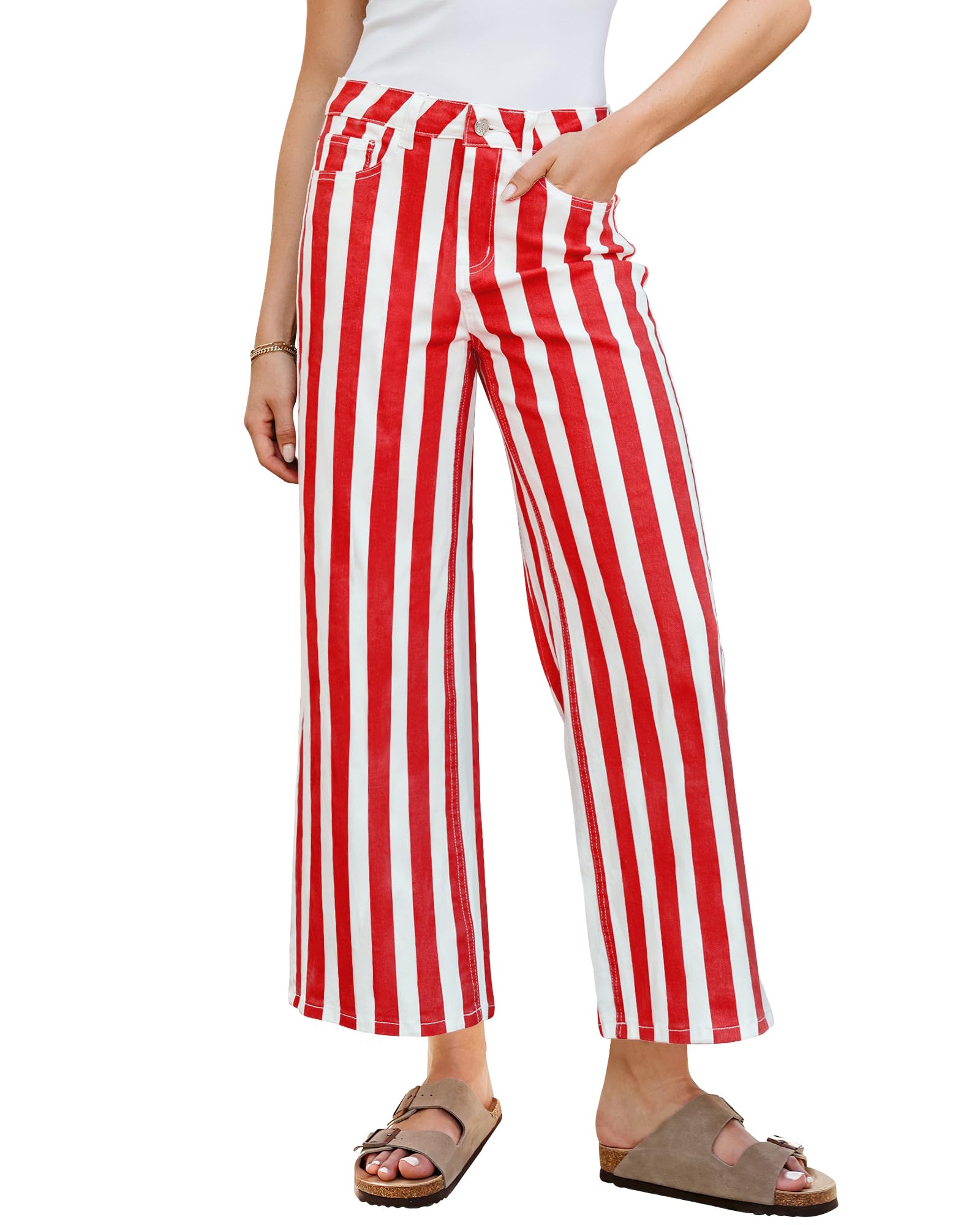 Photo 1 of GRAPENT Striped Pants Women Women’S Jeans Jean Outfits for Women Womens Trendy Jeans Red XX-Large Fits US Size 20 to 22
