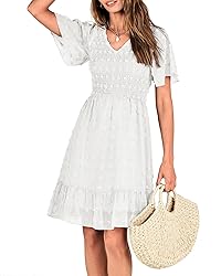 BTFBM Women's V Neck Smocked Short Sleeve Casual