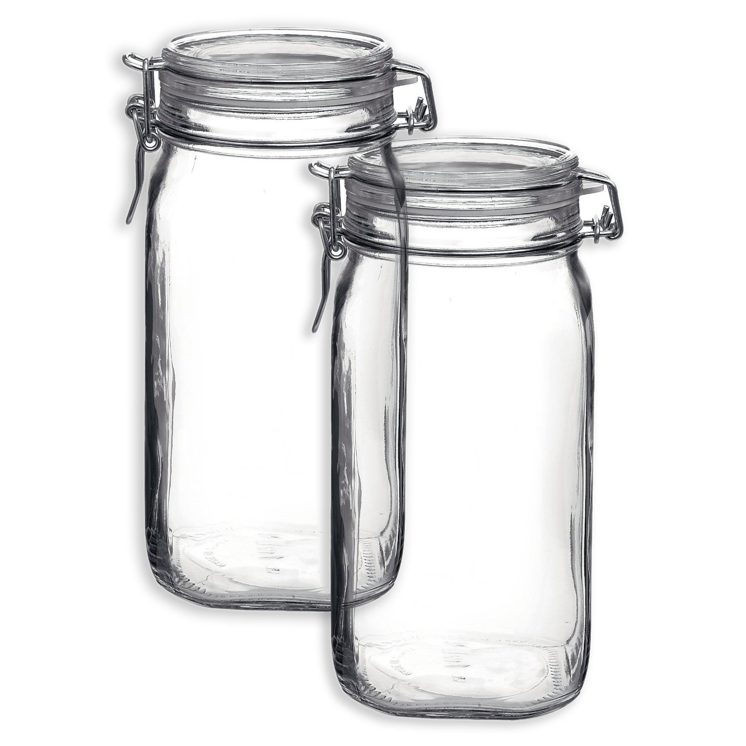 Bormioli Rocco Set OF 2 Bormioli Rocco Fido Square Jars With Clear Bail And Trigger Lids, 50-1/4-oun