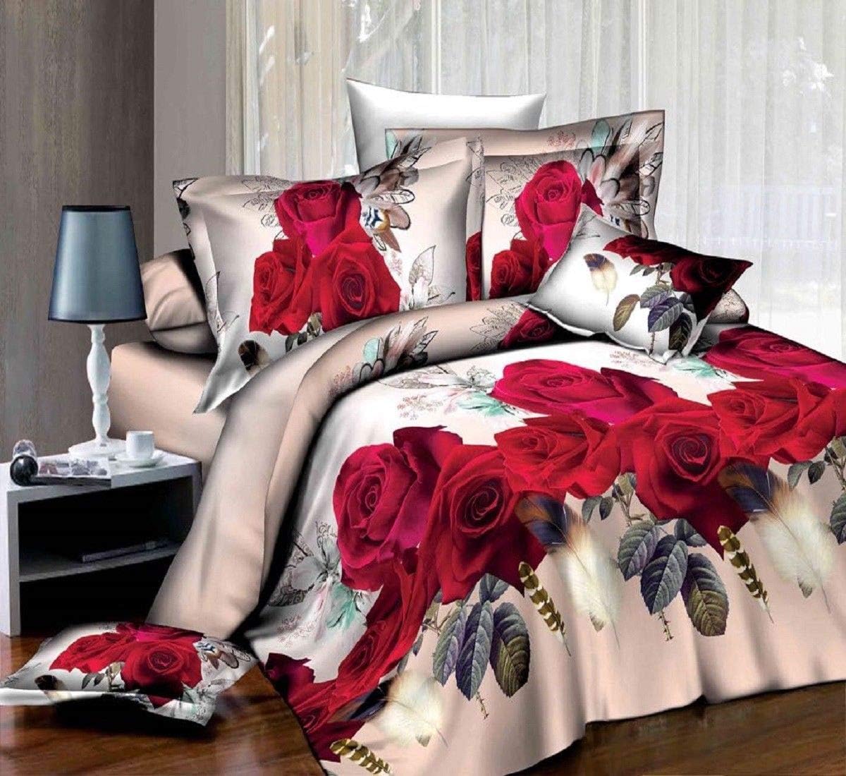 AALIAHOME 3D Images Duvet Cover Set 4 Pieces Complete Bedding Set 3D Effects Floral All UK Sizes (Red Rose 291, Super King)