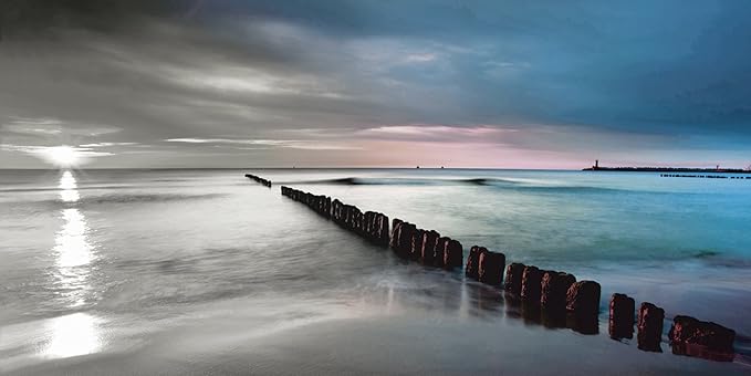 Artland Qualitätsbilder | Glasbilder Deko Glas Bilder 100 x 50 cm Sonnenaufgang Ostseee Horizont Meer Strand G3ZV