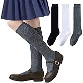 Girls' Knee High Cable Knit/Ribbed School Uniform Socks - 3/6 Pack Seamless Tube Socks for Kids Soccer - Unisex, 3-14 Years