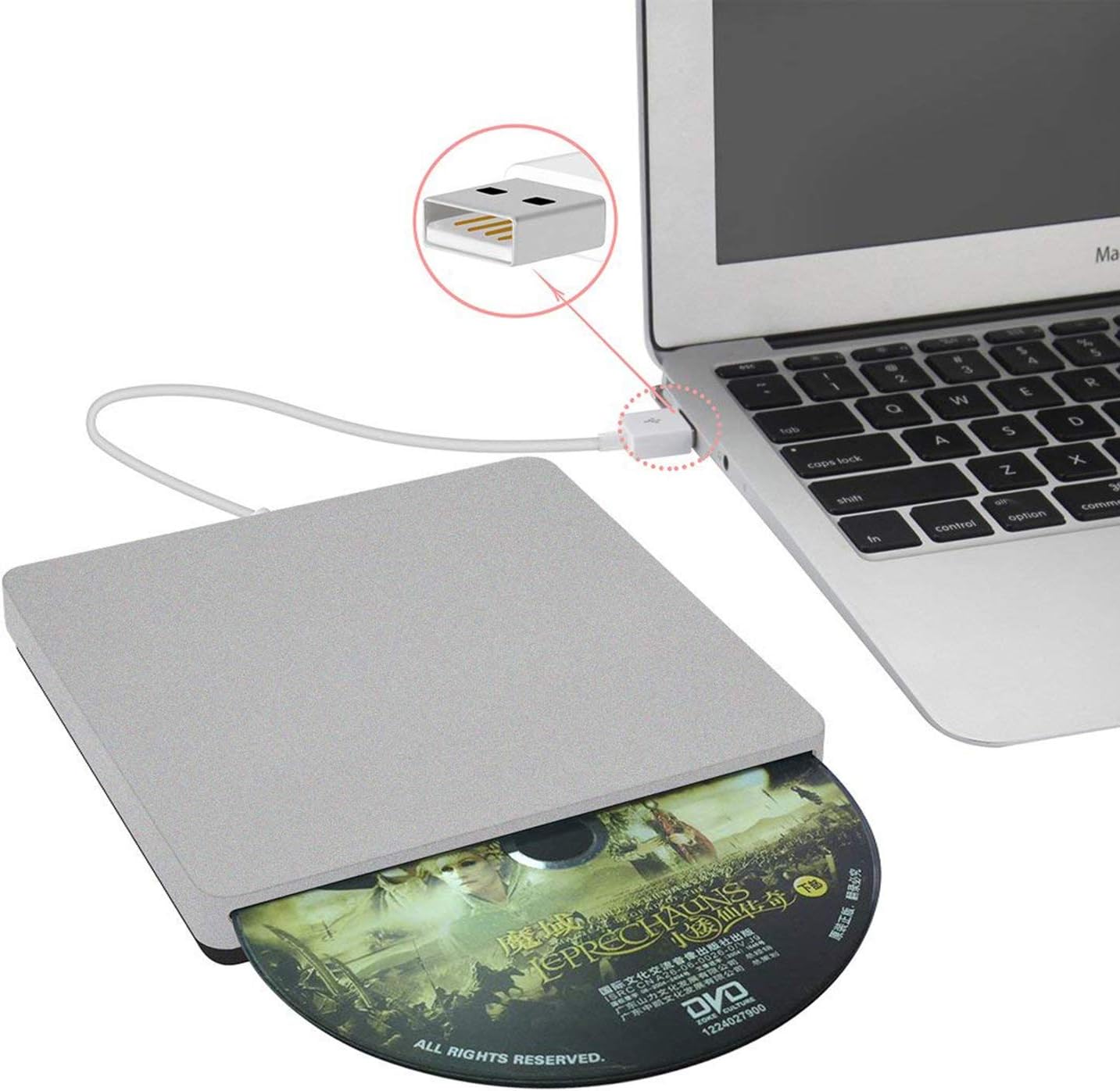Guamar External CD DVD Drive for Laptop USB3.0 Drive External CD DVD+/- RW Burner Writer Optical Drive Compatible with Mac/Windows with USB C/Type-c Adapter (Grey)
