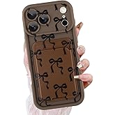 KANGHAR Case for iPhone 17 Pro Max Card Slot Phone Case, Cute Bow Design with Card Holder for Women Girls Slim Shockproof Wallet Cover-Brown