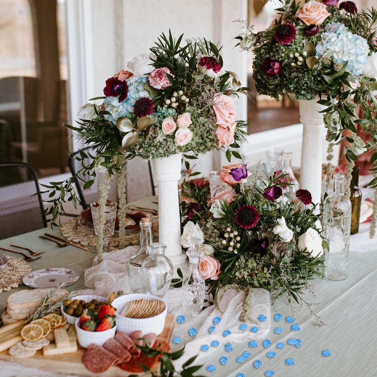 300 Pcs Acrylic Ice Rocks Crystals Gems, Bulk Fake Crystals, Plastic Diamonds for Vase Filler Wedding Decoration Table Scatter Party Arts Crafts Display (Light Blue)