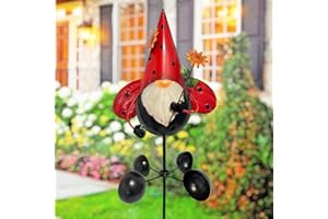 HONGLAND Gnome Metal Yard Art, Gnomes Garden Statue Outdoor Decor, 48 inch Gnome Decorations 360 Degrees Swivel Wind Spinner for Outdoor Patio Garden Backyard Décor - Ladybug