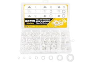 IEAWISL 1200Pcs Nylon Flat Washers for Screws Bolts, White Plastic Washers, M2 M2.5 M3 M4 M5 M6 M8 M10 for Household & Commercial