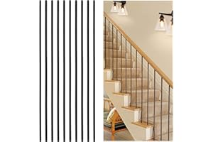 DEVALLEY Wrought Iron Balusters (Set of 10),Round Hollow Straight Stair Spindles,Decorative Metal Balusters Spindles for Decks,5/8 inch Stair Railing,Satin Black Metal Railing - D12…