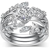 2 Carat(ctw) Heart-Cut Moissanite Engagement Rings Sets for Women,925 Sterling Silver Leaf Wedding Rings Sets,Bridal Ring Set for Anniversary Birthday