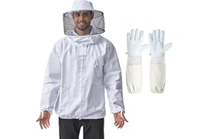 ISIVBPEP Professional Bee Jacket for Men & Women with Round Veil, Beekeeping Jacket with Ventilated Glove, Beekeeper Jackets Bee Outfit for Backyard and Bee Keeper L