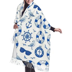 Bozfoxa Nautical Elements Vintage Print Pashmina Shawls Scarf Wraps for Women, Fall Winter Travel Scarfs, Large Blanket Scarf