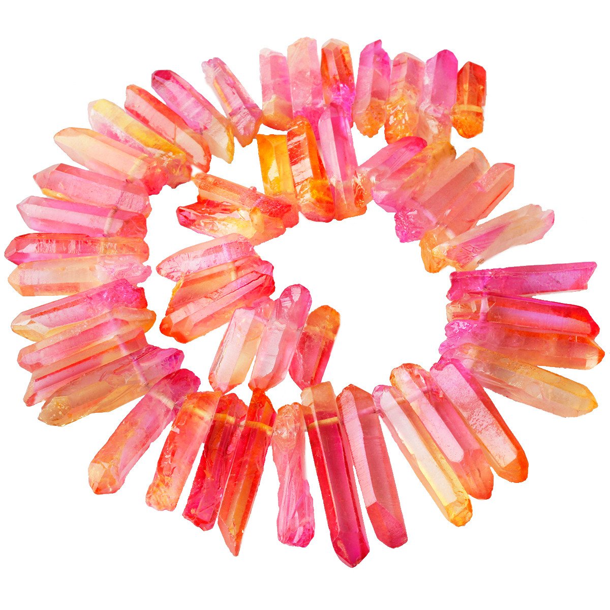 KYEYGWO Titanium Coated Irregular Rough Crystal Point Quartz Top Drilled Raw Stick Spike Beads for Jewellery Making DIY Art Craft
