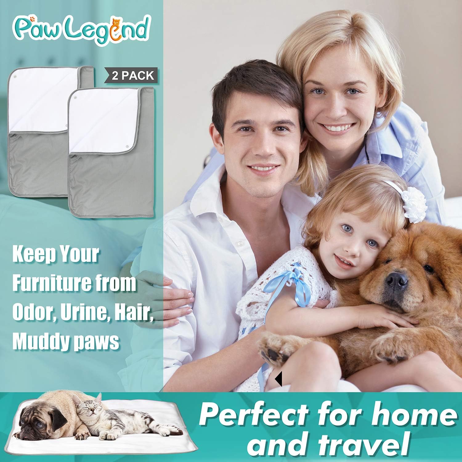 Paw Legend Multiple Sizes Waterproof Dog Blanket for Couches, Sofa, Bed and Car | Pet Fleece Incontinence Blanket Pad for Dogs, Puppies, Cats and Kids (Grey Color) : Pet Supplies