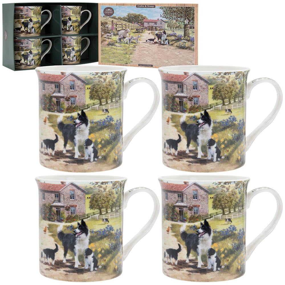 Macneil Collie Sheepdog Sheep Set of 4 Palace Shape Mugs Boxed New 2020 Design