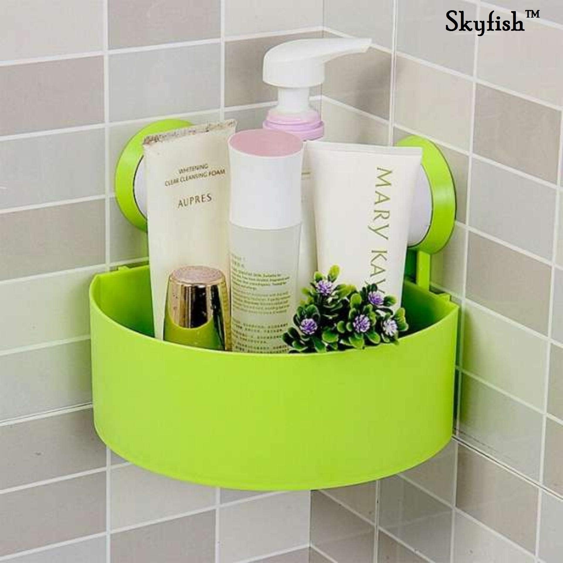 Skyfish® Inter Design Storage Organizer Triangle Shelf Rack with Wall Mounted Suction Cup for Home, Kitchen, Bathroom Etc