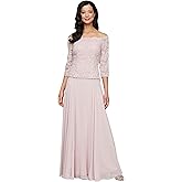 Alex Evenings Womens Long Stretch Lace Off The Shoulder Mock Mother of The Bride Dress (Petite and Regular Sizes)