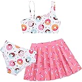 RAISEVERN Girls Swimsuit 3 Piece Bathing Suits Cute Quick Dry Bikini Tankini Sets with Cover Ups Beach Skirt for 5-12 Years