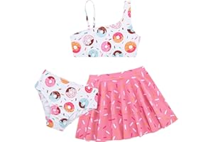 RAISEVERN Girls Swimsuit 3 Piece Bathing Suits Cute Quick Dry Bikini Tankini Sets with Cover Ups Beach Skirt for 5-12 Years