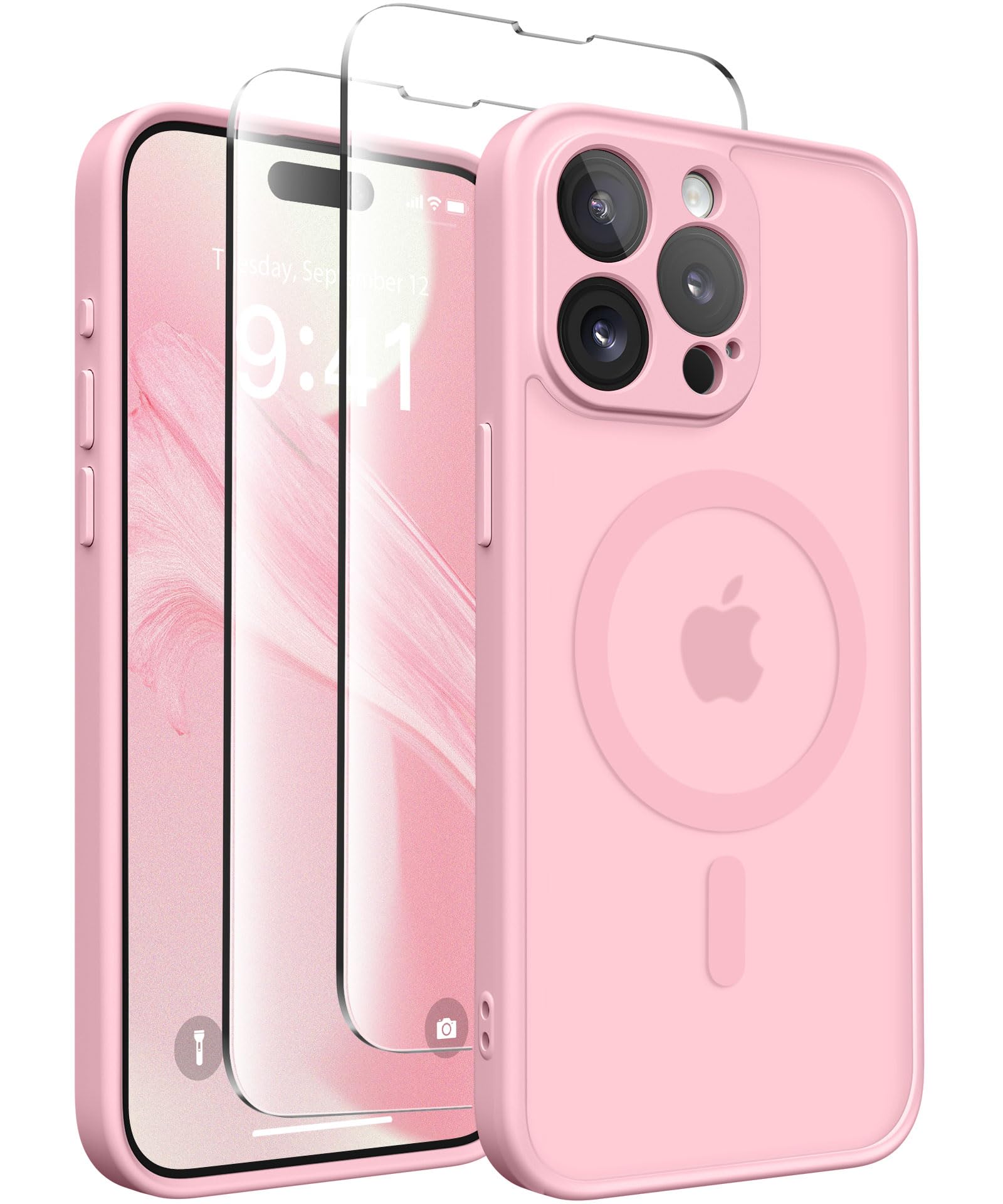 CAPRARO Magnetic for iPhone 15 Pro Case, [Compatible with MagSafe] [Full Camera Protection] Shockproof Protective Slim Translucent Matte Phone Case iPhone 15 Pro Case,Peach Pink