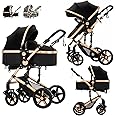 2 in 1 Baby Stroller with Bassinet, Convertible Pram, Reversible Standard Baby Stroller, Portable Baby Buggy, Infant Carriage, Foldable High Landscape Pushchair for Toddler Newborn (2US588-BG)