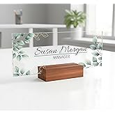 Personalized Name Plate for Nameplate Sign Modern Office Business Decor Executive Desk Name Plate Desk Name Sign Flower Floral green Leaves metallic foil (8"x3")