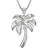 925 Sterling Silver Coconut Palm Tree Pendant with Cubic Zirconia Gemstone and 18" Box Chain, Nickel Free Hypoallergenic for Sensitive Skin, Hawaiian Jewelry for Women, Gift Box Included