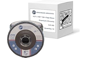 Benchmark Abrasives 4.5" x 7/8" Premium Zirconia T29 Angled Flap Discs 4 1/2 for Angle Grinder, Sanding Discs, Finishing, Rust, Stock Removal- Grinding Wheels 4 1/2 Inch (10 Pack) - 60 Grit