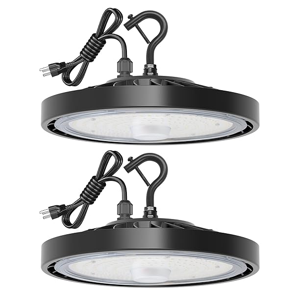 EILPASS LED SHOP LIGHTS 100W 16,000LM 5000K SUPER BRIGHT HIGH BAY SHOP LIGHTS WITH US CABLE PLUG IN FOR GARAGE WORKSHOP WAREHOUSE FACTORY BARN (100W 2PACK)