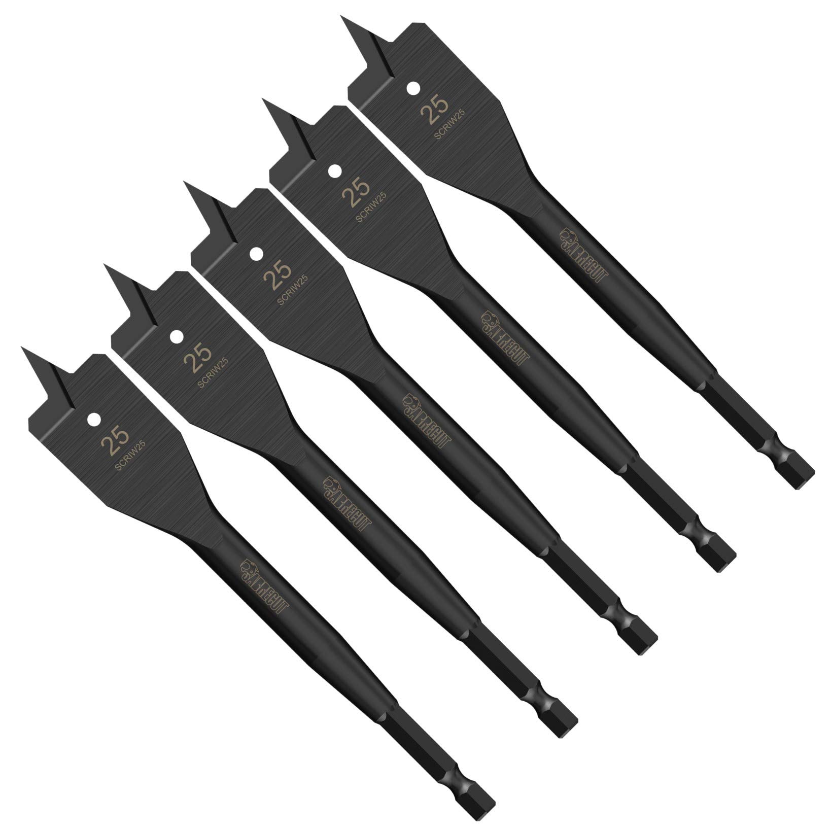 5 x SabreCut SCRIW25_5 25mm x 152mm Impact Rated Flat Wood Spade Bits for Softwood Hardwood Chipboard