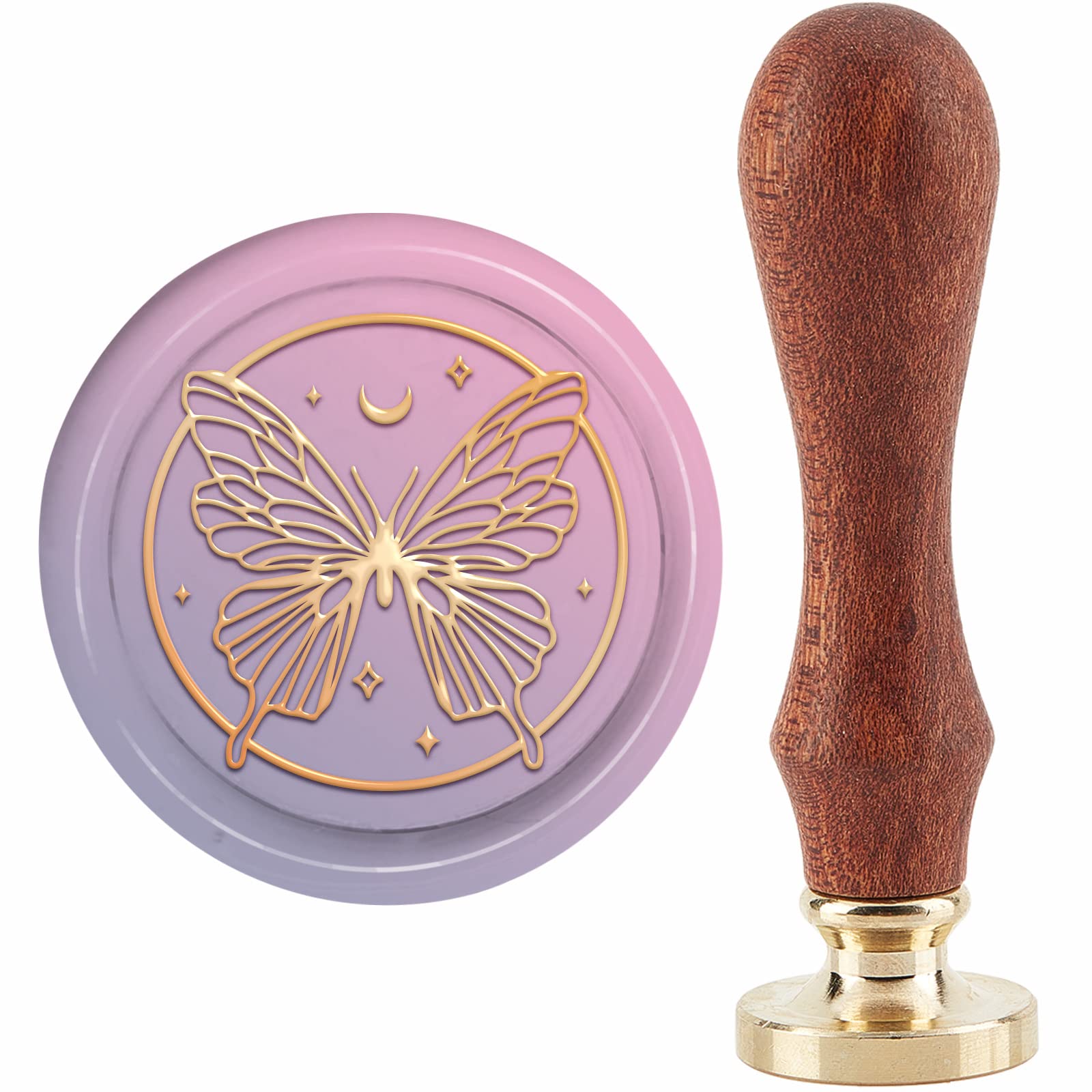 CRASPIRE Butterfly Wax Seal Stamp Envelope Greeting Cards Decoration Moon Scrapbooking Sealing Stamp 30mm Clear Engraving Seal for Card Invitations Gift Wrap Scrapbooking Decoration