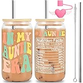 Ninivi Valentines Day Gifts For Aunt, 16oz Auntie Era Glass Coffee Cup - Gift for Auntie from Niece/Nephew, Birthday, Mother’s Day, Promotion Aunts Announcement, Best Aunt Ever Mug