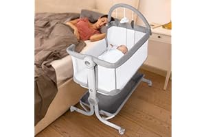 Cowiewie Baby Bassinet Bedside Sleeper with Storage Basket,Wheels & Hanging Toys, Easy Folding Portable Bassinet with Wheels Adjustable Height Portable Bassinets for Newborn(Handbag)