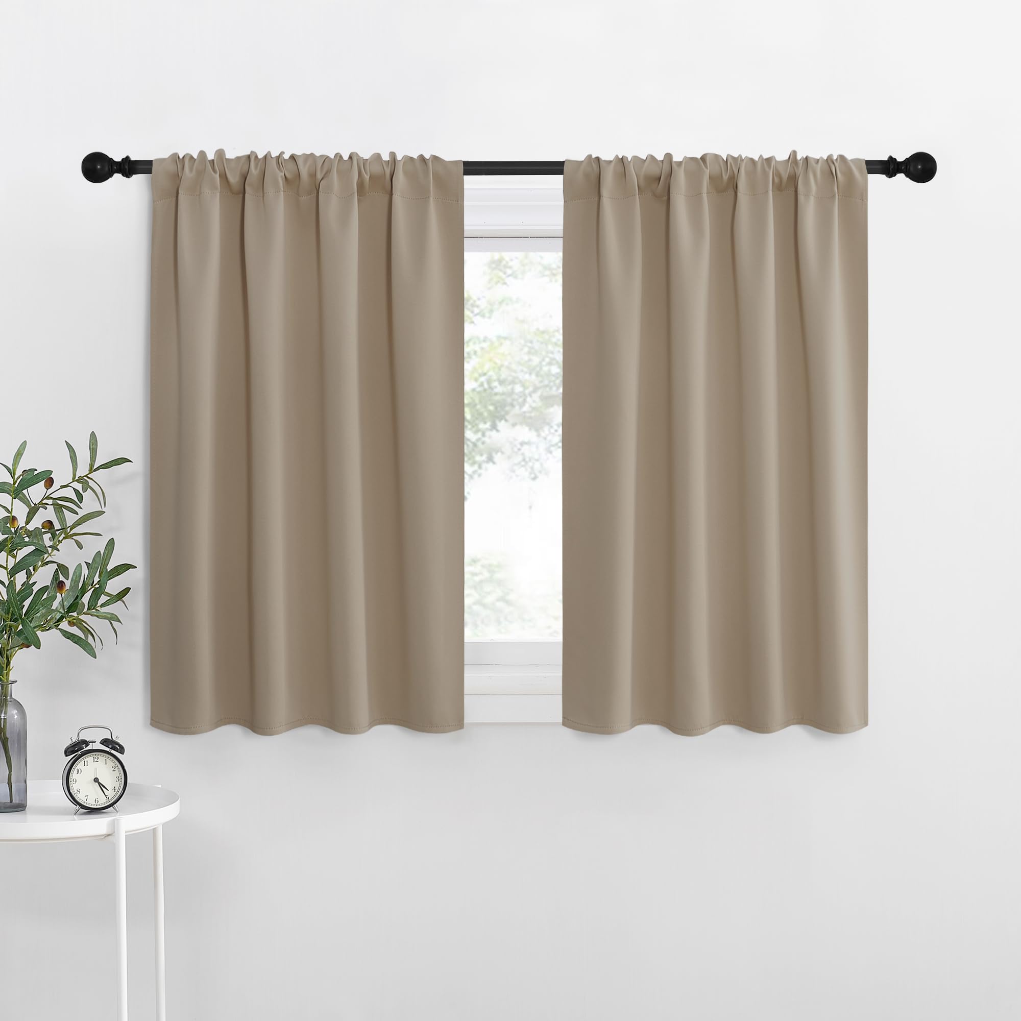 Photo 1 of NICETOWN Kitchen Curtains, Taupe, 34" x 40", Set of 2, Short Blackout Curtains & Drapes, Thermal Insulated Rod Pocket Window Treatment Draperies for Nursery