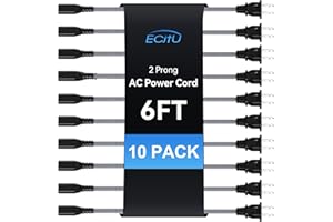 ECJTU AC Power Cord 6FT(10 Pack), 2 Prong TV Power Cord, Nylon Braid Cable Replacement for Xbox One S, Xbox One X, Xbox Series X, PS3, PS4, PS5, Compatible for Printer, Monitor, Sound Bar, Game Console