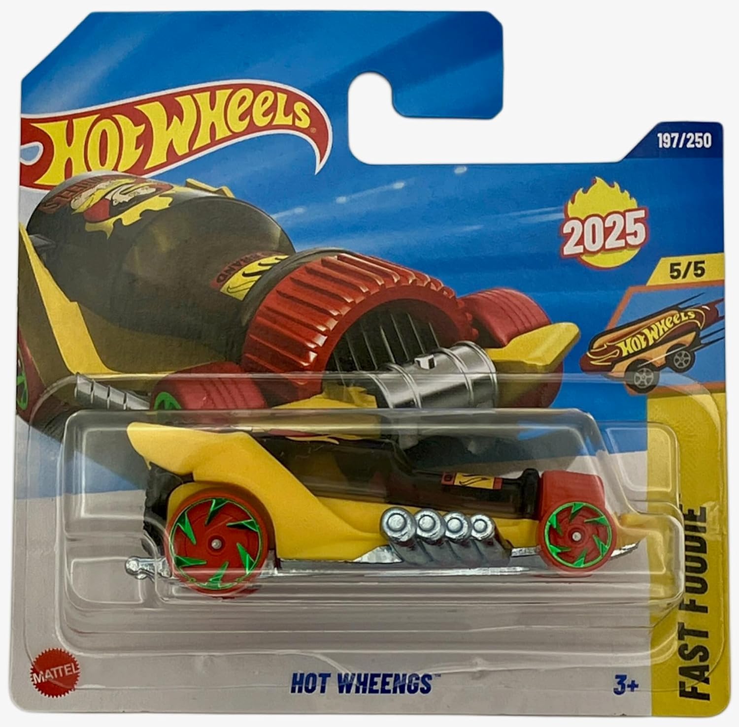 Hot Wheels - Hot Wheengs - Fast Foodie 5/5 - JBC02 - Short Card - Yellow - Mattel 2025 - Imaginative Fast Food Racing Car in Ketchup Mustard Look in 1:64 Scale