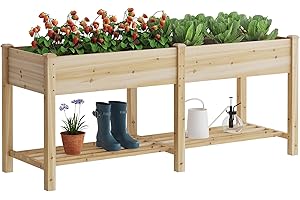 FILWH Raised Garden Bed with Legs Elevated Wooden Planter Box Stand Large Planter Stand Box for Fruits Vegetables Flowers with Divider with Bag - 72 * 24 * 30.5IN