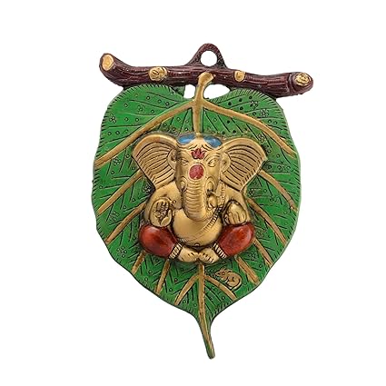 eCraftIndia Lord Ganesha on Leaf White Metal Wall Hanging (15 cm x 1.25 cm x 22.5 cm)