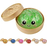 Dumpling Squishies, Glitter Dumpling Mystery Box, Colorful Dumplings Stress Balls Toy, Stocking Stuffers with Food Steamer Stretchy Desk Toys (Glitter Green)