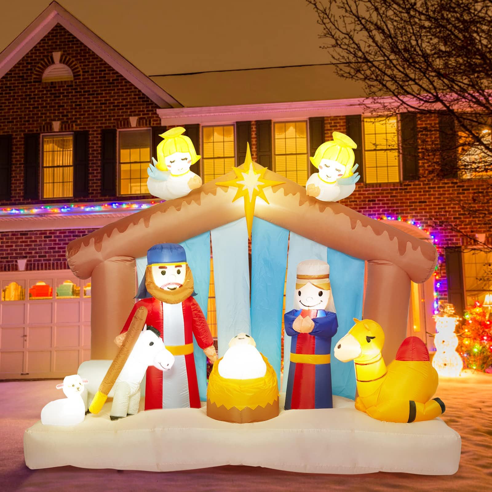 Photo 1 of 10FT Inflatable Jesus Nativity Scene for Christmas Outdoor with Built-in LED Lights Blow Up Inflatable, Outdoor Decor