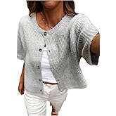 GORGLITTER Women's Short Sleeve Button Up Cardigan Crewneck Lightweight Knit Business Casual Sweater Old Money Tops